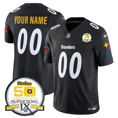 Steelers 50th Anniversary Of Super Bowl IX Patch Vapor Limited Custom Jersey V2 - All Stitched-DTD