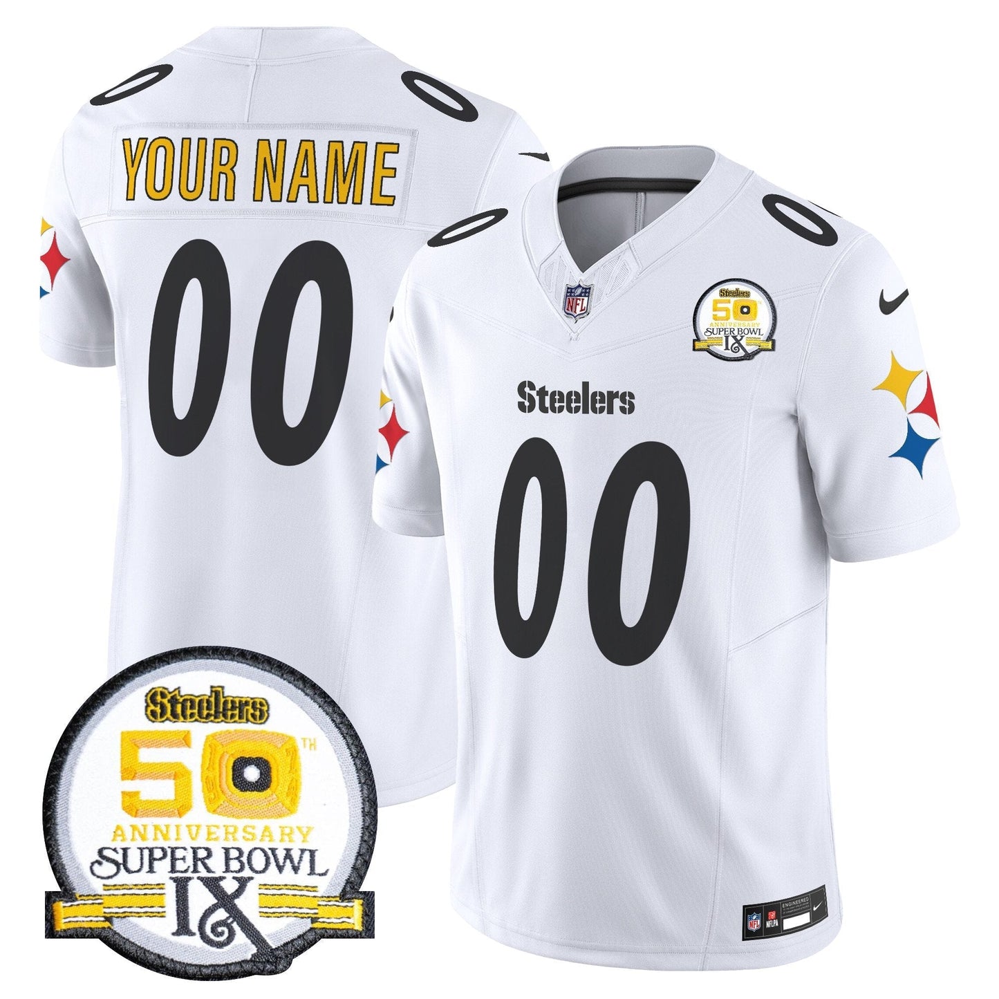Steelers 50th Anniversary Of Super Bowl IX Patch Vapor Limited Custom Jersey V2 - All Stitched-DTD