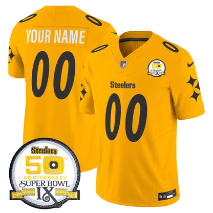 Steelers 50th Anniversary Of Super Bowl IX Patch Vapor Limited Custom Jersey V2 - All Stitched-DTD