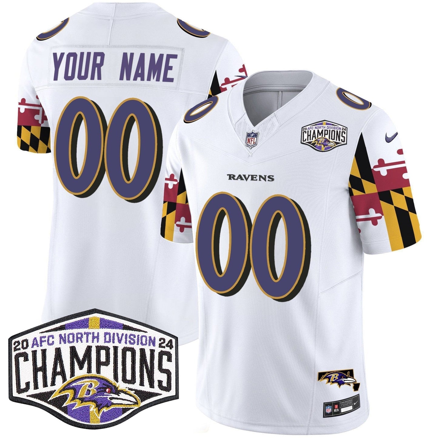 Ravens Maryland Flag 2024 AFC North Division Champions Patch Vapor Limited Custom Jersey - All Stitched-DTD
