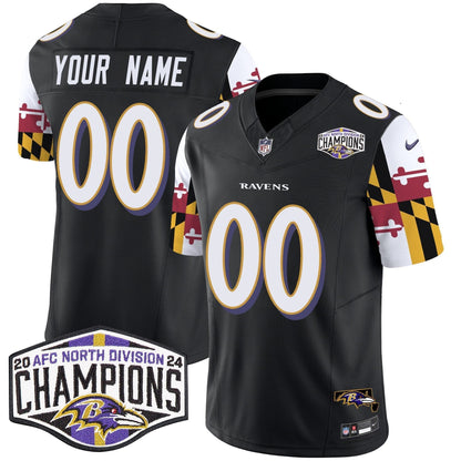 Ravens Maryland Flag 2024 AFC North Division Champions Patch Vapor Limited Custom Jersey - All Stitched-DTD