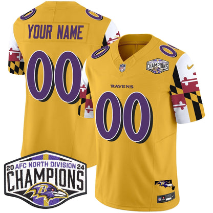 Ravens Maryland Flag 2024 AFC North Division Champions Patch Vapor Limited Custom Jersey - All Stitched-DTD