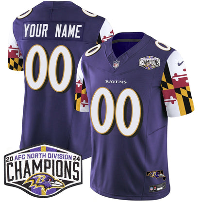 Ravens Maryland Flag 2024 AFC North Division Champions Patch Vapor Limited Custom Jersey - All Stitched-DTD