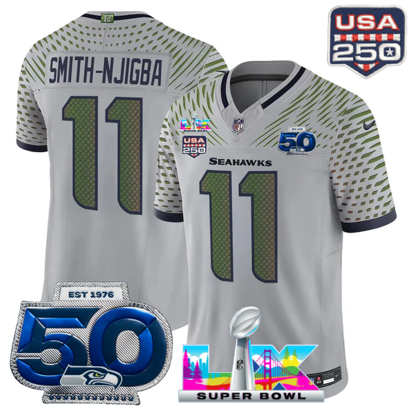 SEA Super Bowl LX - 50th Anniversary Patch Gold Vapor Limited Jersey N19 - All Stitched-DTD