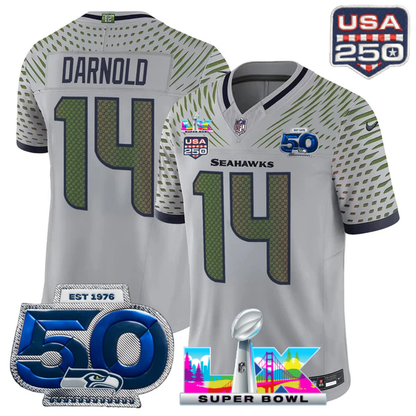 SEA Super Bowl LX - 50th Anniversary Patch Gold Vapor Limited Jersey N19 - All Stitched-DTD