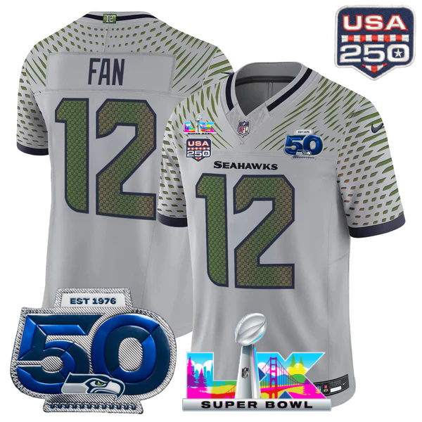 SEA Super Bowl LX - 50th Anniversary Patch Gold Vapor Limited Jersey N19 - All Stitched-DTD