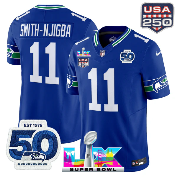 SEA Super Bowl LX - 50th Anniversary Patch Gold Vapor Limited Jersey N19 - All Stitched-DTD