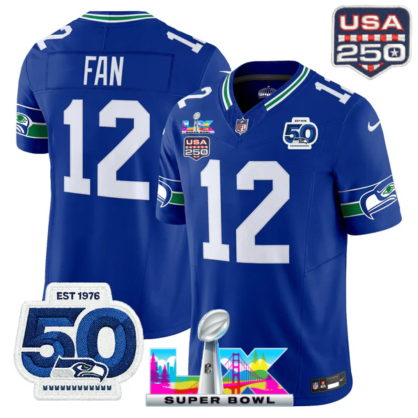 SEA Super Bowl LX - 50th Anniversary Patch Gold Vapor Limited Jersey N19 - All Stitched-DTD