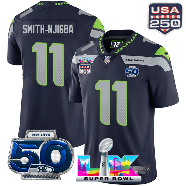 SEA Super Bowl LX - 50th Anniversary Patch Gold Vapor Limited Jersey N19 - All Stitched-DTD