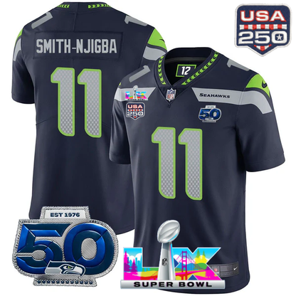 SEA Super Bowl LX - 50th Anniversary Patch Gold Vapor Limited Jersey N6 - All Stitched-DTD