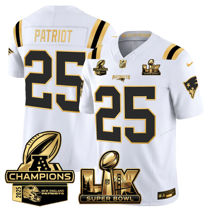 NE Super Bowl LX - AFC Champions Patch Gold Vapor Limited Jersey - All Stitched-DTD