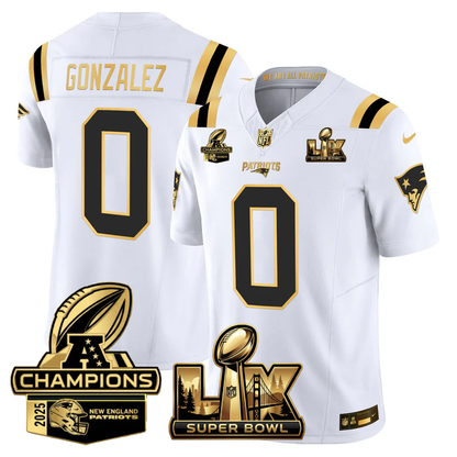 NE Super Bowl LX - AFC Champions Patch Gold Vapor Limited Jersey - All Stitched-DTD
