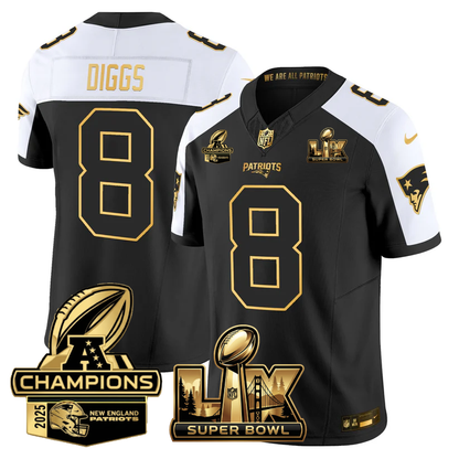 NE Super Bowl LX - AFC Champions Patch Gold Vapor Limited Jersey - All Stitched-DTD