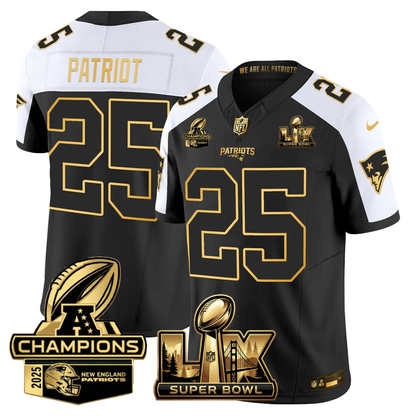 NE Super Bowl LX - AFC Champions Patch Gold Vapor Limited Jersey - All Stitched-DTD