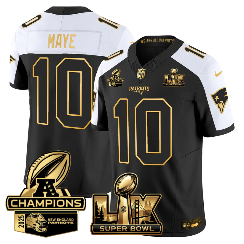 NE Super Bowl LX - AFC Champions Patch Gold Vapor Limited Jersey - All Stitched-DTD