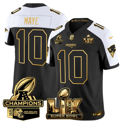 NE Super Bowl LX - AFC Champions Patch Gold Vapor Limited Jersey - All Stitched-DTD