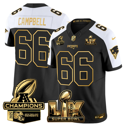 NE Super Bowl LX - AFC Champions Patch Gold Vapor Limited Jersey - All Stitched-DTD