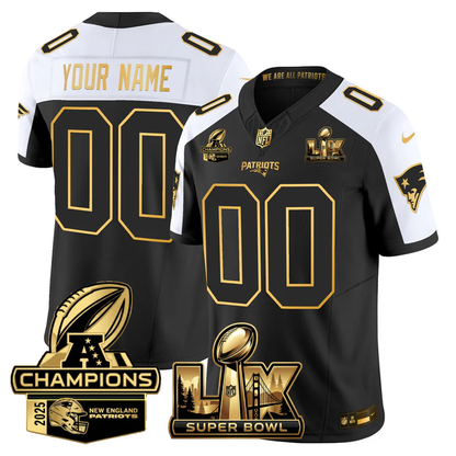 NE Super Bowl LX - AFC Champions Patch Gold Vapor Limited Jersey - All Stitched-DTD