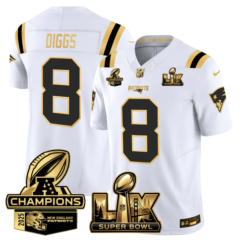 NE Super Bowl LX - AFC Champions Patch Gold Vapor Limited Jersey - All Stitched-DTD