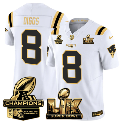 NE Super Bowl LX - AFC Champions Patch Gold Vapor Limited Jersey - All Stitched-DTD