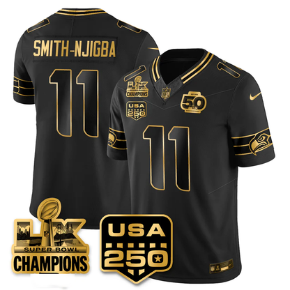 SEA Super Bowl LX - 50th Anniversary Patch Gold Vapor Limited Jersey N6 - All Stitched-DTD
