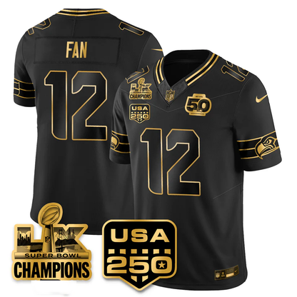 SEA Super Bowl LX - 50th Anniversary Patch Gold Vapor Limited Jersey N6 - All Stitched-DTD