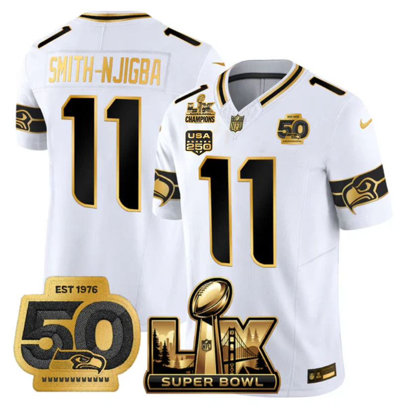 SEA Super Bowl LX - 50th Anniversary Patch Gold Vapor Limited Jersey N6 - All Stitched-DTD