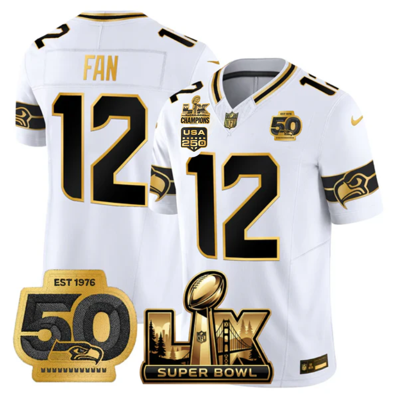 SEA Super Bowl LX - 50th Anniversary Patch Gold Vapor Limited Jersey N6 - All Stitched-DTD