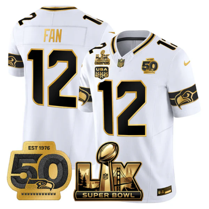 SEA Super Bowl LX - 50th Anniversary Patch Gold Vapor Limited Jersey N6 - All Stitched-DTD