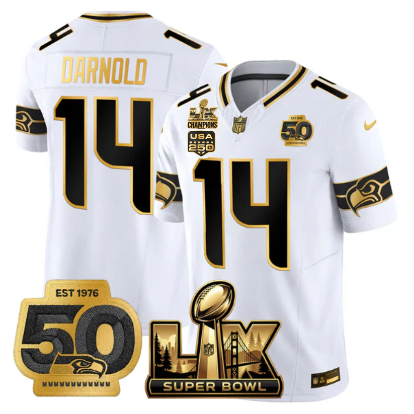 SEA Super Bowl LX - 50th Anniversary Patch Gold Vapor Limited Jersey N6 - All Stitched-DTD
