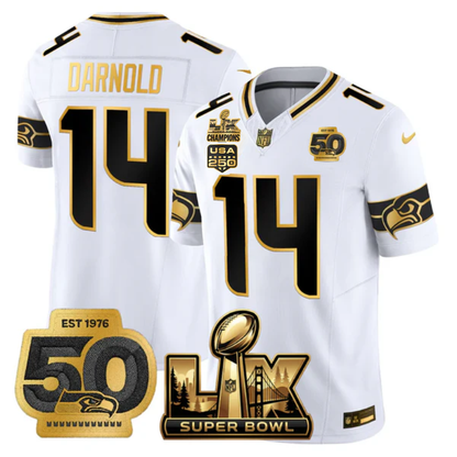 SEA Super Bowl LX - 50th Anniversary Patch Gold Vapor Limited Jersey N6 - All Stitched-DTD