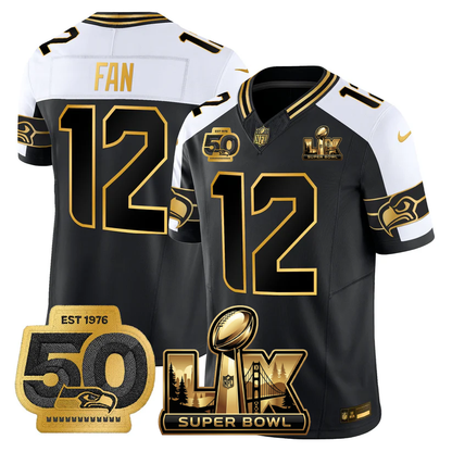 SEA Super Bowl LX - 50th Anniversary Patch Gold Vapor Limited Jersey - All Stitched-DTD