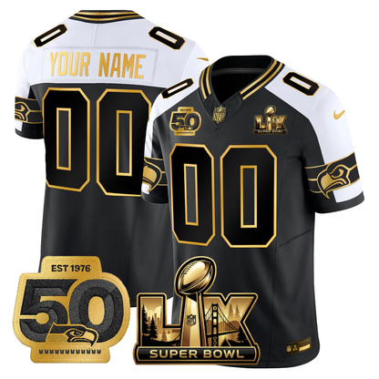 SEA Super Bowl LX - 50th Anniversary Patch Gold Vapor Limited Jersey - All Stitched-DTD