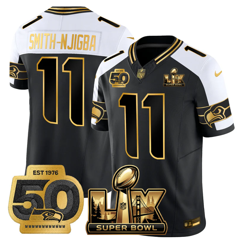 SEA Super Bowl LX - 50th Anniversary Patch Gold Vapor Limited Jersey - All Stitched-DTD