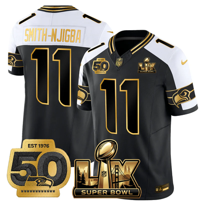 SEA Super Bowl LX - 50th Anniversary Patch Gold Vapor Limited Jersey - All Stitched-DTD