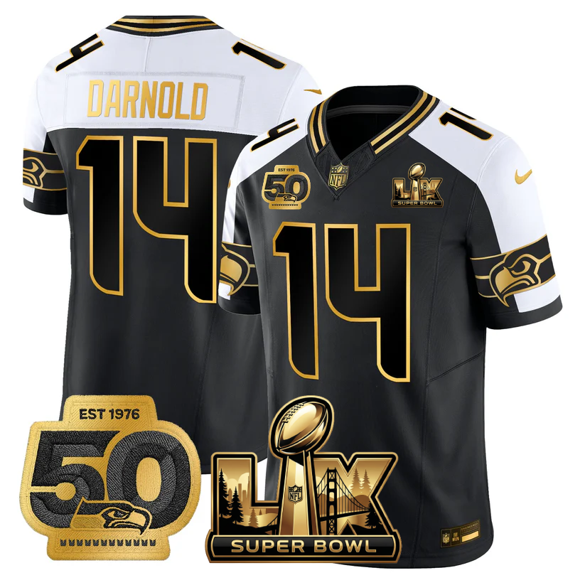 SEA Super Bowl LX - 50th Anniversary Patch Gold Vapor Limited Jersey - All Stitched-DTD
