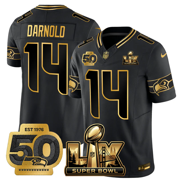 SEA Super Bowl LX - 50th Anniversary Patch Gold Vapor Limited Jersey N6 - All Stitched-DTD