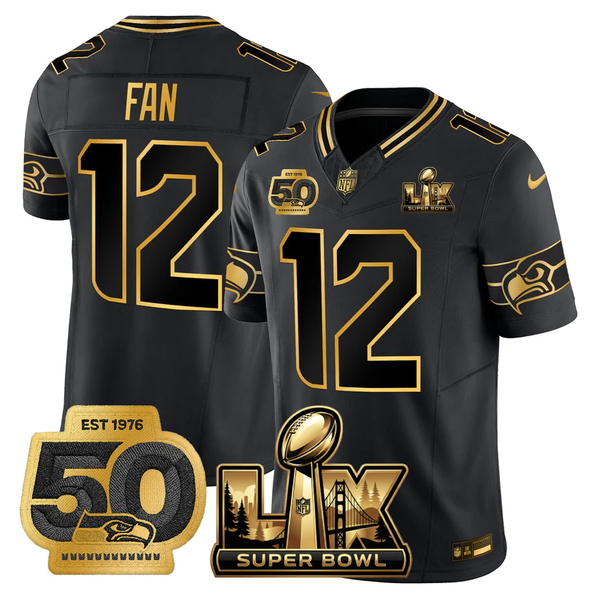 SEA Super Bowl LX - 50th Anniversary Patch Gold Vapor Limited Jersey N6 - All Stitched-DTD