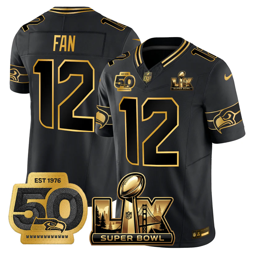 SEA Super Bowl LX - 50th Anniversary Patch Gold Vapor Limited Jersey - All Stitched-DTD