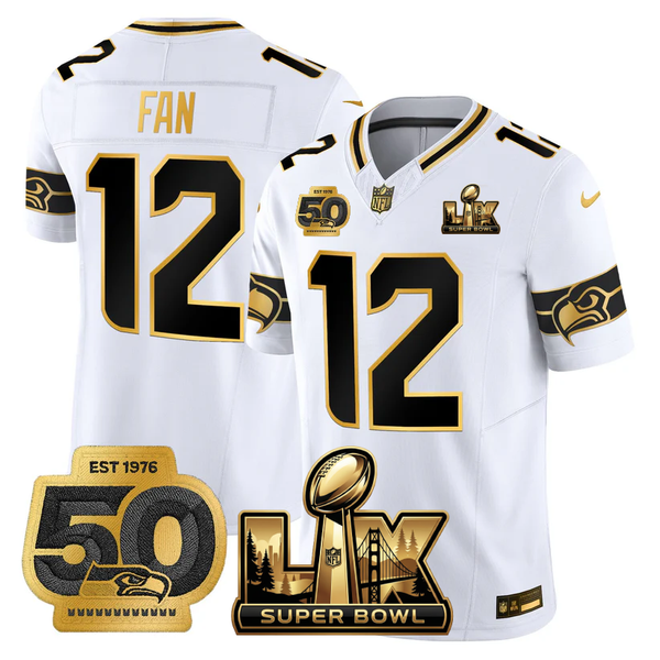 SEA Super Bowl LX - 50th Anniversary Patch Gold Vapor Limited Jersey N6 - All Stitched-DTD
