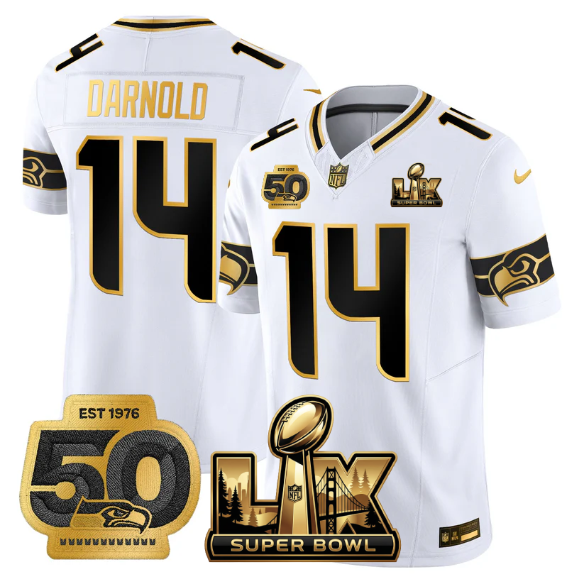 SEA Super Bowl LX - 50th Anniversary Patch Gold Vapor Limited Jersey N5 - All Stitched-DTD