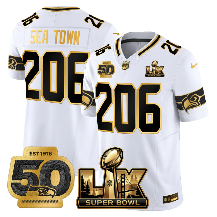 SEA Super Bowl LX - 50th Anniversary Patch Gold Vapor Limited Jersey - All Stitched-DTD
