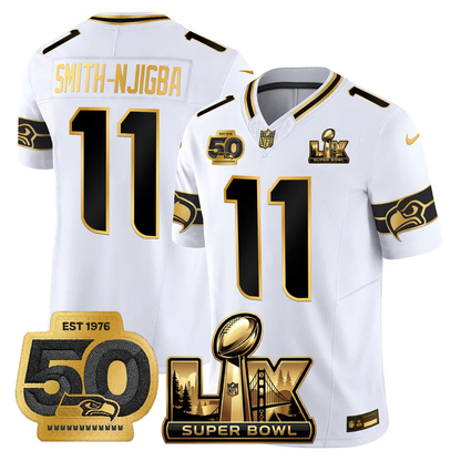 SEA Super Bowl LX - 50th Anniversary Patch Gold Vapor Limited Jersey N5 - All Stitched-DTD