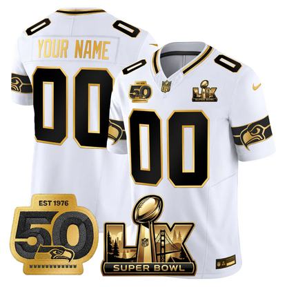 SEA Super Bowl LX - 50th Anniversary Patch Gold Vapor Limited Custom Jersey - All Stitched-DTD