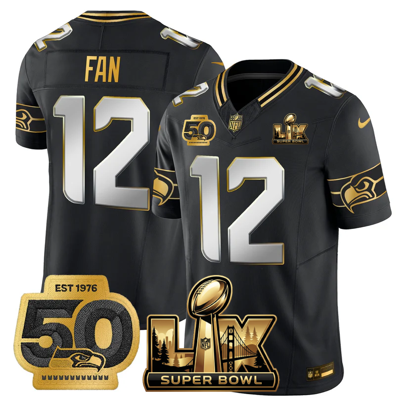SEA Super Bowl LX - 50th Anniversary Patch Gold Vapor Limited Jersey - All Stitched-DTD