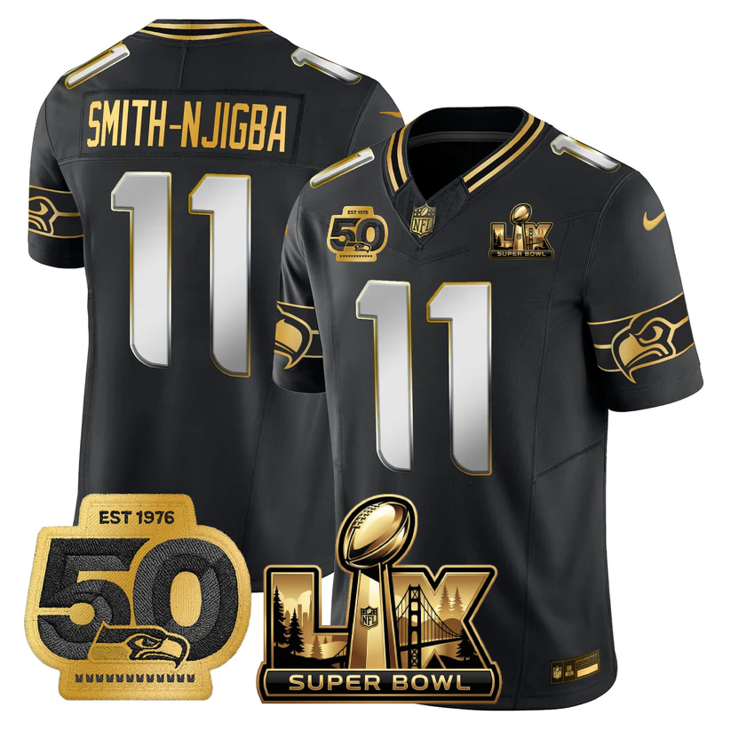 SEA Super Bowl LX - 50th Anniversary Patch Gold Vapor Limited Jersey - All Stitched-DTD