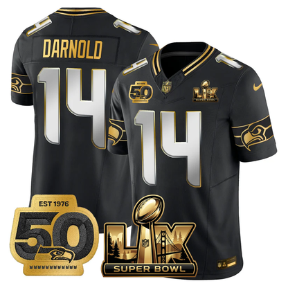 SEA Super Bowl LX - 50th Anniversary Patch Gold Vapor Limited Jersey - All Stitched-DTD