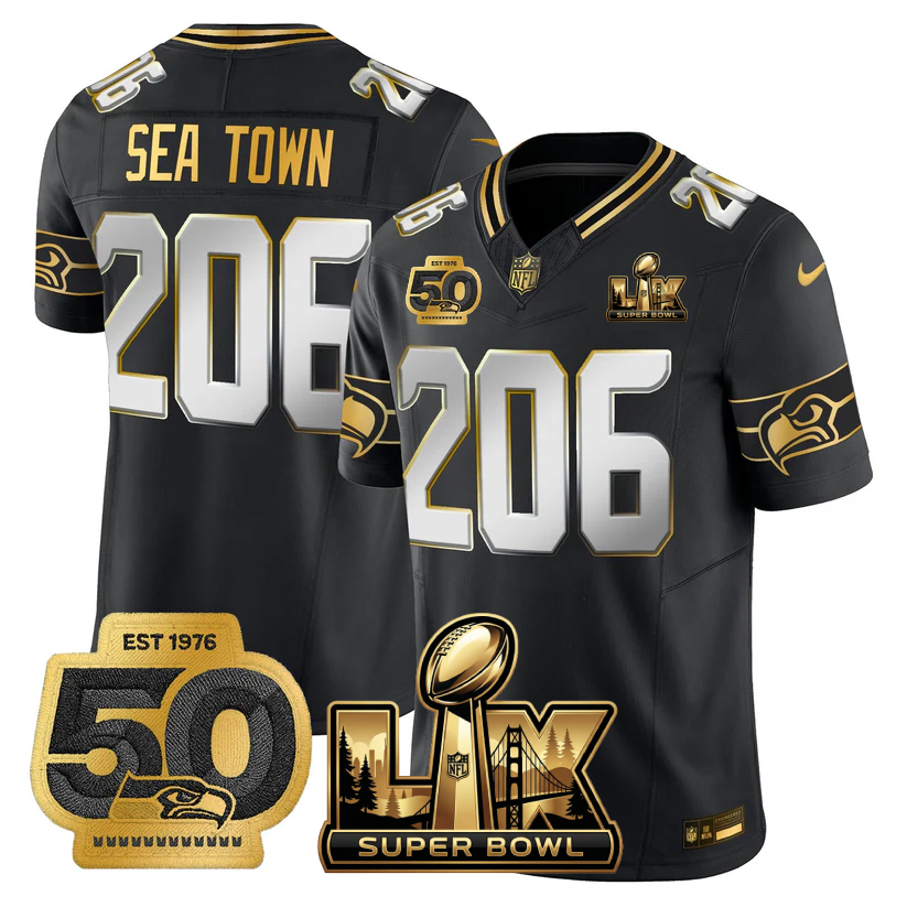 SEA Super Bowl LX - 50th Anniversary Patch Gold Vapor Limited Jersey - All Stitched-DTD
