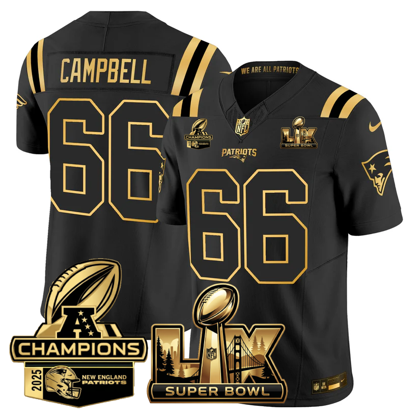 NE Super Bowl LX - AFC Champions Patch Gold Vapor Limited Jersey - All Stitched-DTD