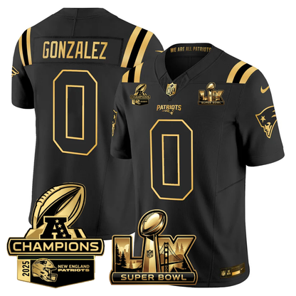 NE Super Bowl LX - AFC Champions Patch Gold Vapor Limited Jersey - All Stitched-DTD